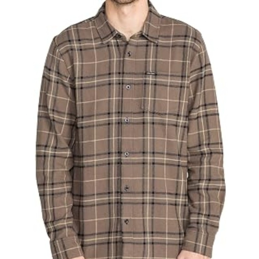 Volcom Men Leland Flannel Shirt Plaid Long Sleeve Collared Button Up Western S